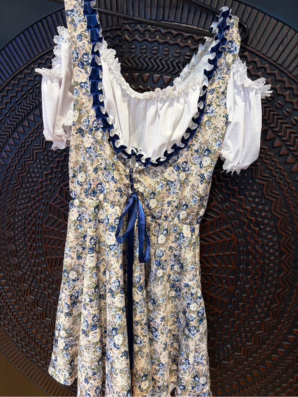 Blue Floral Ruffle Sundress with White Puff Sleeve Blouse - Picture 1 of 6